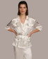 ფოტო #4 პროდუქტის Women's Satin Roll-Tab Belted Jacket