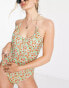 Фото #1 товара Monki halter swimsuit in multi ditsy floral