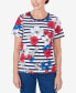 ფოტო #1 პროდუქტის Women's Floral Stripe Braided Neck Tee