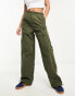 Pieces toggle detail cargo trousers in khaki