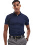 ASOS DESIGN muscle polo with zip in navy