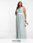 TFNC Plus Bridesmaid bow back maxi dress in sage green