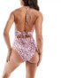 Vero Moda halterneck cut out swimsuit in pastel lavender leopard print Леопардовый, XS - EU 34 - фото #3