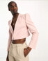 Фото #1 товара ASOS DESIGN cropped linen mix blazer with square shoulder in pink