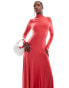 Фото #2 товара ASOS DESIGN high neck long sleeve a-line maxi dress in coral