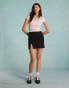 Фото #3 товара Miss Selfridge bengaline seam detail mini skirt in black
