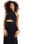 Фото #8 товара ASOS DESIGN satin mix racer neck midi dress with sheer detail in black