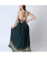 Фото #2 товара Women's Green Silk Maxi Dress with Golden Weaving Border