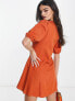 Mango puff sleeve mini dress in orange