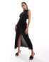 ASOS DESIGN high neck pleated maxi dress with drape wrap skirt in black Черный, 32 - фото #1