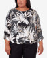 Plus Size Opposites Attract Printed Leaves Top with Necklace