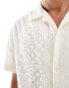 Guess Originals short sleeve revere collared eyelet shirt in off white