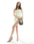 Фото #4 товара Heiress Beverly Hills exclusive premium satin corset wrap mini dress in pale green