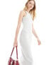 4th & Reckless premium ribbed embroidered logo racerneck maxi dress in grey