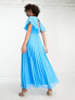 ASOS DESIGN Tall angel cape sleeve pleated hem maxi dress in blue