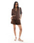 Lindex co-ord Edda Linen blend boxy beach shirt in brown