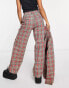 Noisy May Petite tailored trouser co-ord in brown and pink check