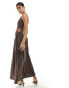 Фото #4 товара 4th & Reckless linen mix one shoulder dropped hem side cut out midaxi dress in brown