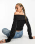 Weekday Lolo off shoulder knitted jumper in black melange