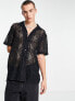 Reclaimed Vintage lace short sleeve shirt in black