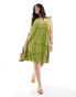 Фото #1 товара Yours frill tiered mini dress in green