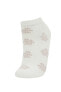 Kadın Yaprak Baskılı 3'lü Pamuklu Patik Çorap B6023axns