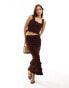 Miss Selfridge crochet maxi skirt with frill detail in chocolate co-ord