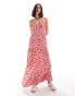 Vila tiered maxi cami dress in pink floral print Rosa gemustert, 34 - фото #1