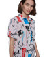 Фото #6 товара Women's Printed Bungee-Sleeve Button-Down Top