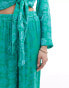 Фото #3 товара YAS satin wide leg trosuers co-ord in teal jacquard floral - TURQUOISE