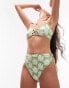 Topshop daisy jacquard ring detail high waist bikini bottoms in green Green and White, US 2 - фото #6