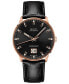 ფოტო #1 პროდუქტის Men's Swiss Automatic Commander II BigDate Black Leather Strap Watch 42mm