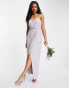 Фото #4 товара TFNC Bridesmaid bandeau wrap maxi dress with bow back in grey