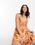 Free People floral print smocked bodice mini dress in orange