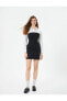 Фото #2 товара Gömlek Detaylı Mini Straplez Elbise Slim Fit Uzun Kollu