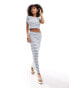 Piece lettuce egded column maxi skirt co-ord in grey and blue stripe