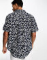 GANT short sleeve floral print cotton linen shirt in navy