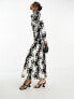 ASOS DESIGN cowl neck print satin maxi dress in mono floral print