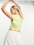 Фото #2 товара JJXX cropped top t-shirt in lime and white stripe