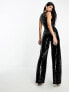 Фото #7 товара Kyo The Brand sequin keyhole detail with tie jumpsuit in black