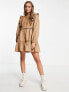 Miss Selfridge poplin victoriana lace insert mini dress in camel