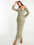 Фото #5 товара ASOS DESIGN cold shoulder long sleeve tie front bias maxi dress in khaki