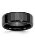 Ceramic Black Faceted Polished Beveled Edge Wedding Band Ring