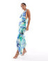 Фото #1 товара Mango halterneck high split printed midi in blue