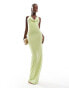 Фото #4 товара ASOS DESIGN plunge cowl maxi dress with strappy back in lime green