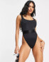 Фото #6 товара ASOS DESIGN high leg elastic thong swimsuit in black