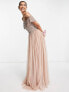 Фото #7 товара Maya Bridesmaid bardot maxi tulle dress with tonal delicate sequins in muted blush