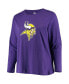 Фото #3 товара Women's Purple Minnesota Vikings Plus Size Primary Logo Long Sleeve T-shirt