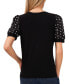 ფოტო #2 პროდუქტის Women's Crew Neck Embroidered Puff-Sleeve Knit Top