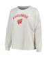 Women's Oatmeal Wisconsin Badgers Plus Size Distressed Arch Over Logo Neutral Boxy Pullover Sweatshirt